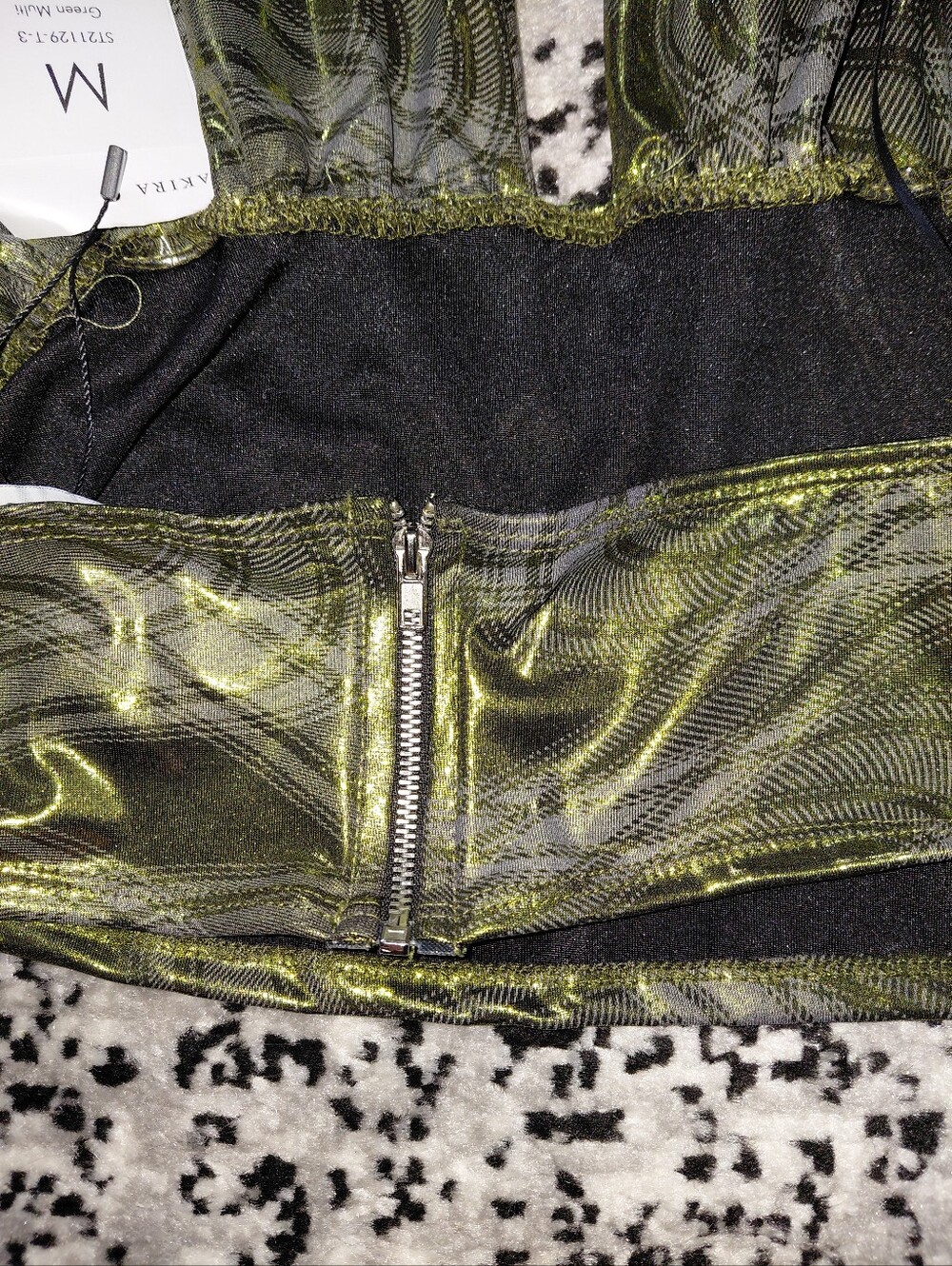 AKIRA Taylor Metallic Halter Top NWT M Green Plaid Shimmer Y2K Clubwear Party CC - Picture 10 of 13